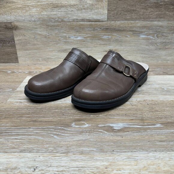 Clarks Collection Slip On Split Toe Brown Leather Mules Women's Size 10 - Picture 1 of 6